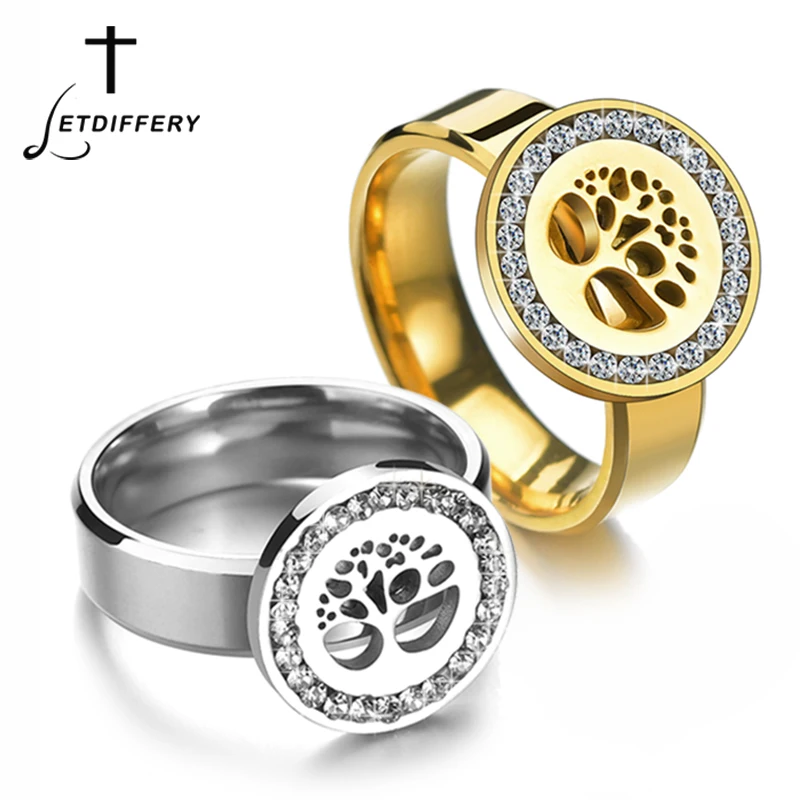 

Letdiffery Vintage Hollow Tree of Life Clear Crystal Wedding Rings Never Fade Silver Stainless Steel Women Fashion Jewelry
