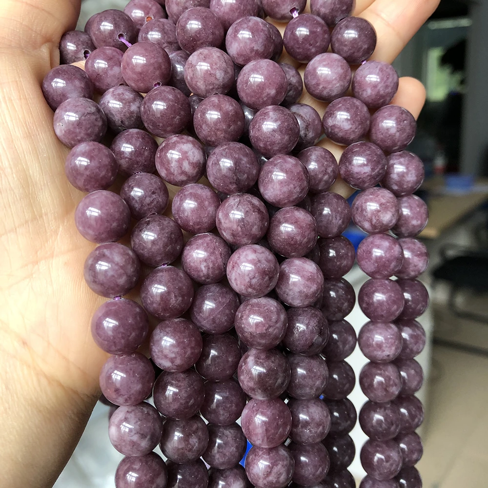 Natural Stone Lepidolite Beads Round Loose Spacer Beads For Jewelry Making DIY Woman Bracelet Necklace 15Inches 4/6/8/10/12MM
					 Lepidolite  prayer beads