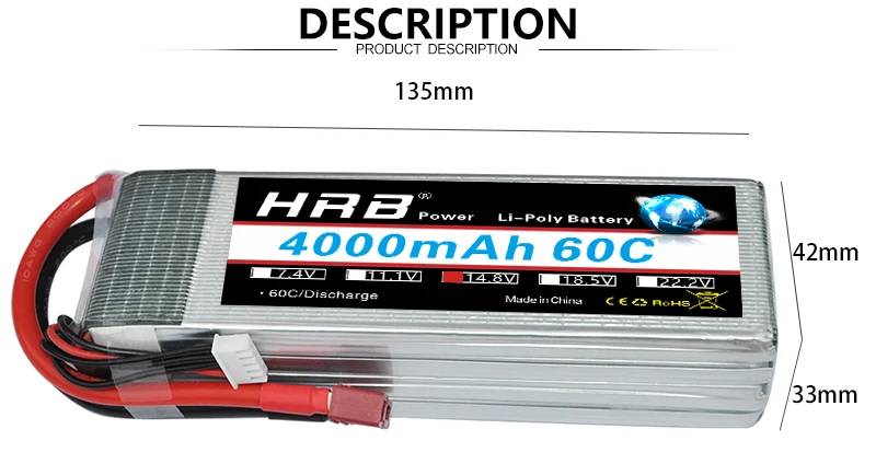 HRB 14.8V 4000mah Lipo Battery, PRODUCT DESCRIPTION 13Smm HRB Powei Li-Polv