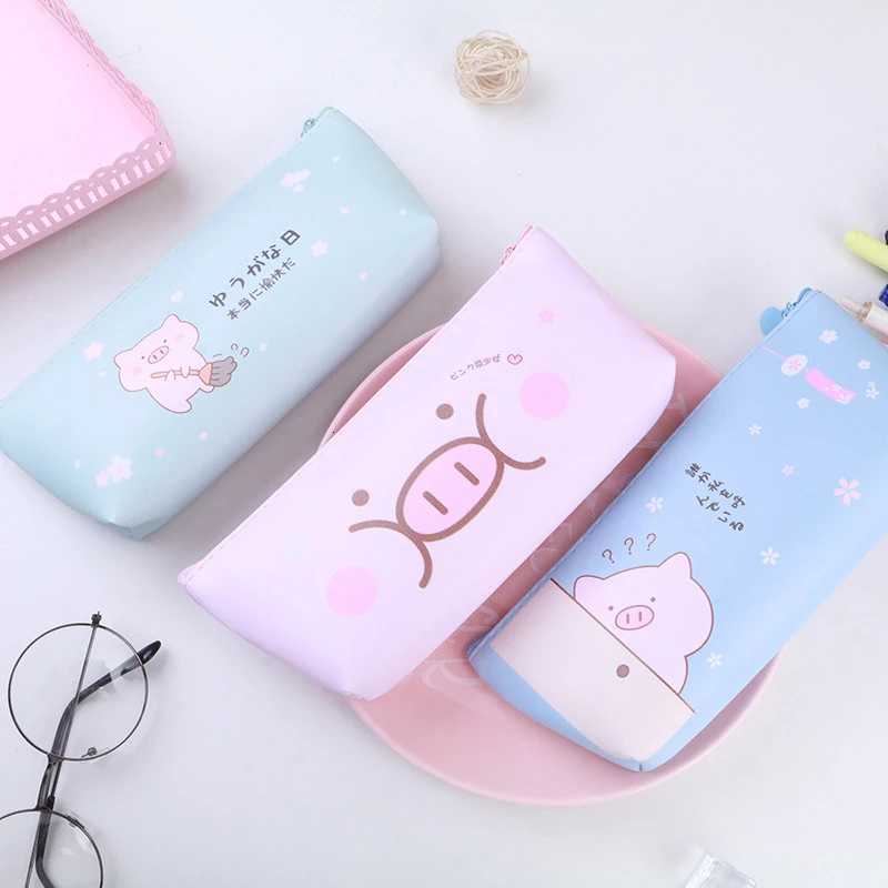 Kawaii PU школьные чехлы карандаши сумки милая большая емкость ручка коробка чехол