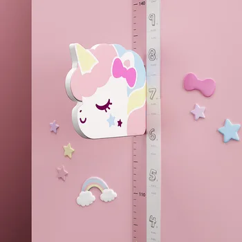 

3D record Kids Height change Rulers Removable Wall Decor Magnetic Cartoon Measure Chart Wall Art protection Pink unicorn
