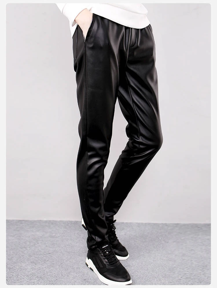 Description Picture 3 of itemIdopy Men`s Winter Warm Faux Leather Joggers Harem Pants Fleece Lined Elastic Waist Drawstring PU Joggings Trousers For Male