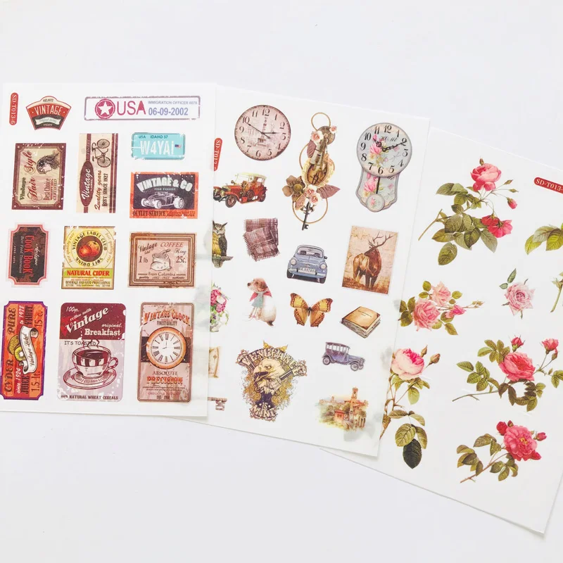 6 Sheets Vintage Old Times& Flowers Washi Paper Sticker Decorative Adhesive Stick Label