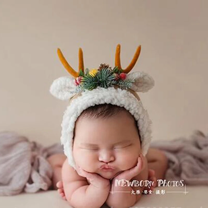 newborn photography accessories antlers bonnet infant baby deer cute headdress studio newborn photo shoot accessories 2 colors