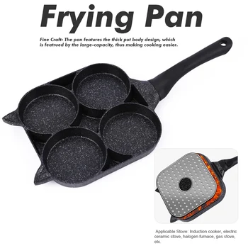 

4 Holes Omelet Burger Non Stick Cooking Tool Breakfast Pancake Frying Pan Anti Scald Portable Kitchen Easy Clean Aluminium Alloy