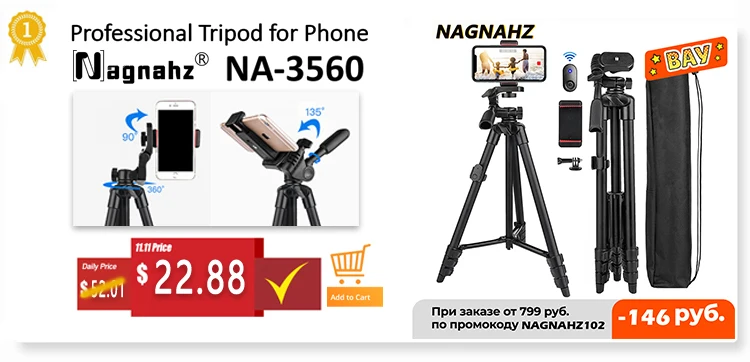 NA-3120 Phone Tripod Stand 40inch Universal Photography for Gopro iPhone Samsung Xiaomi Huawei Phone Aluminum Travel Tripode Par