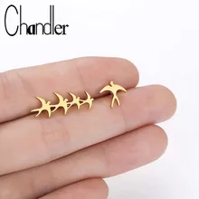Chandler, новинка, модные ассиметричные стальные маленькие серьги из флока птиц, серьги-гвоздики с птичьими ушками для альпинизма, золотой цвет, ласточка, Bronics