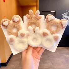 

Children Plush Elastic Hair Bands Scrunchies Girls Hair Accessories Cat Ears Antlers Soft Warm Hair Ropes Children Headdress