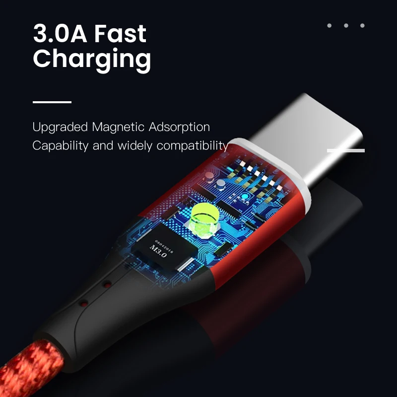 amzish Магнитный Micro USB кабель 3A для iPhone, магнитный кабель usb type-C для быстрой зарядки samsung, шнур для зарядки телефона