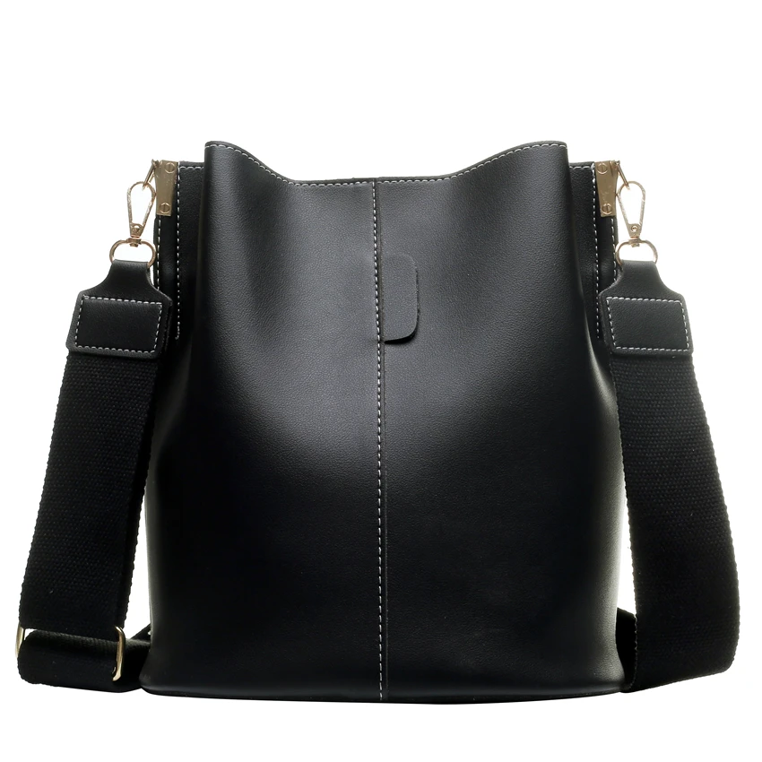 Модная Большая вместительная женская сумка-мешок, высококачественные мягкие кожаные сумки через плечо для женщин с широким плечевым ремнем - Цвет: Black