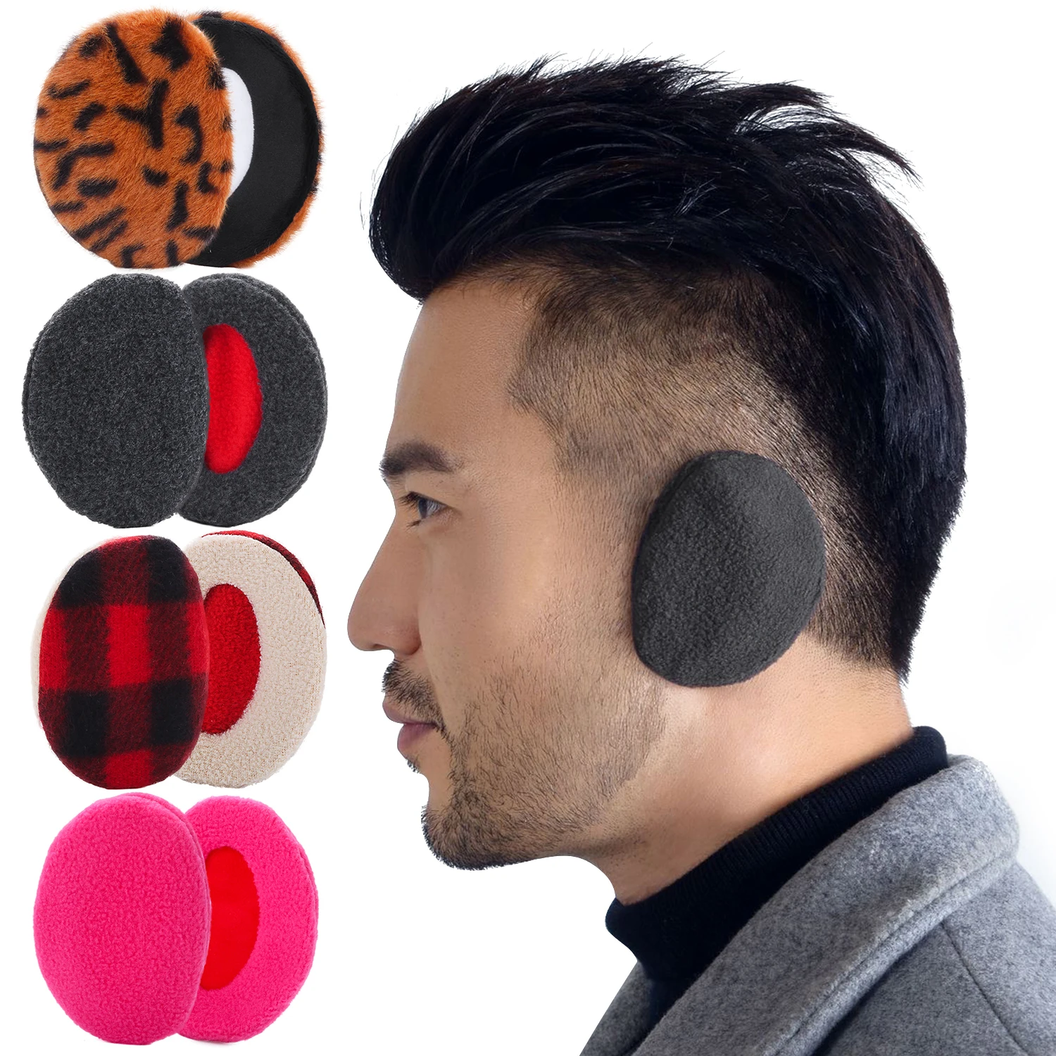 1 Pair Bandless Ear Muffs Women Men Winter Warm Fleece Ear Covers