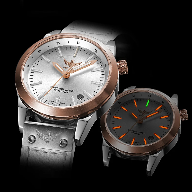 Женские тритиевые наручные часы, женские часы Yelang T100 светящиеся Роскошные водонепроницаемые кварцевые наручные часы relogio femino V1010.sw - Цвет: leather band p3