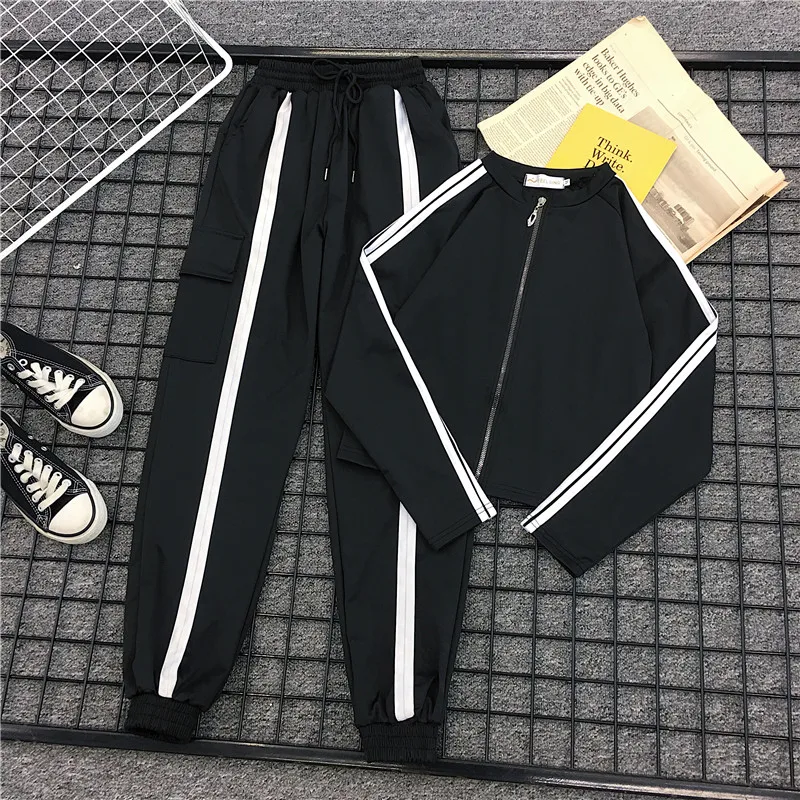 

Spring Casual Matching Sets For Women Baseball Uniform Black Color Silm Fashion Joker Two Piece Set Pants Korean Sports Set