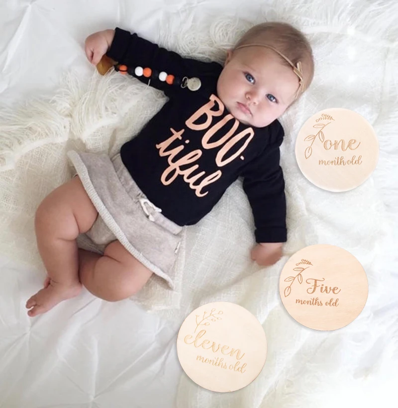 Wooden Baby Month Milestone Card Newborn Birth Month Birthday Milestone Wooden Teether Baby Kids Photography Props Toy