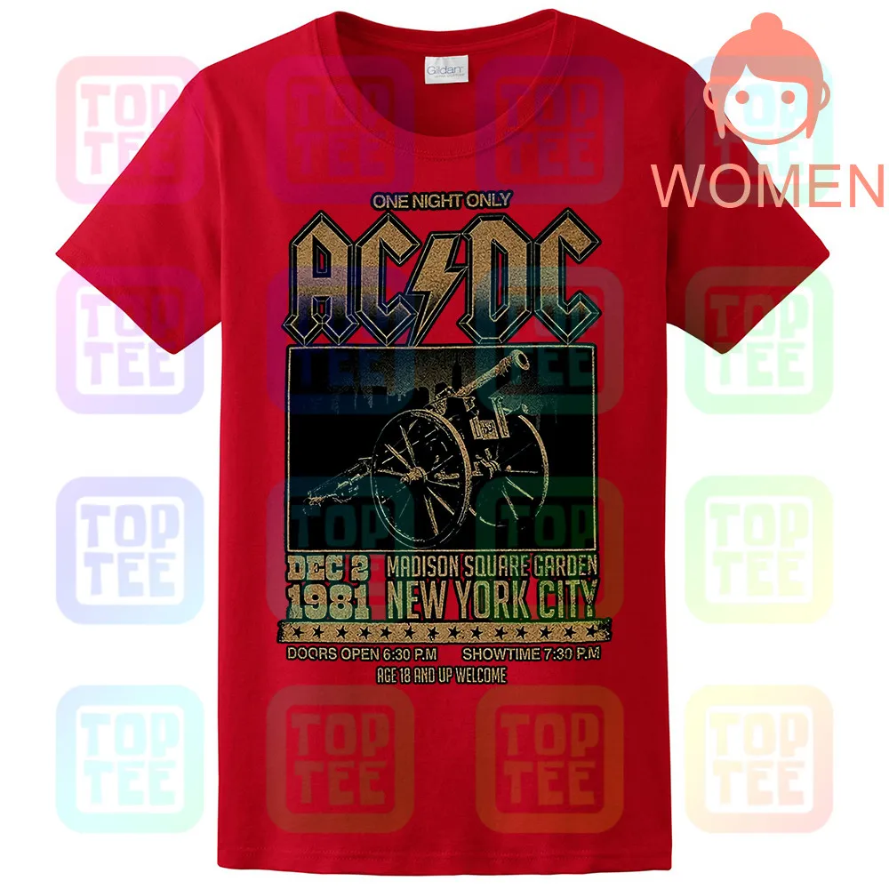 Официальный AC/DC Футболка Мэдисон Сквер Гарденс для тех, кто о рок Тур 1981 - Цвет: WOMEN-RED