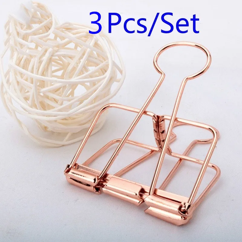 3pcs-rosegold 5 шт., скрепки для бумаги из розового золота, зажим для офиса, школьные принадлежности, переплетные принадлежности, сумка для файлов, Сумка для документов, зажимы, металлические зажимы - Цвет: 3pcs-rosegold