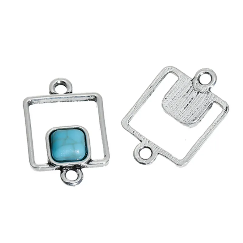 

DoreenBeads Zinc Based Alloy Hammered Connectors Geometric Antique Silver Green Triangle Square Imitation DIY Charms, 10 PCs