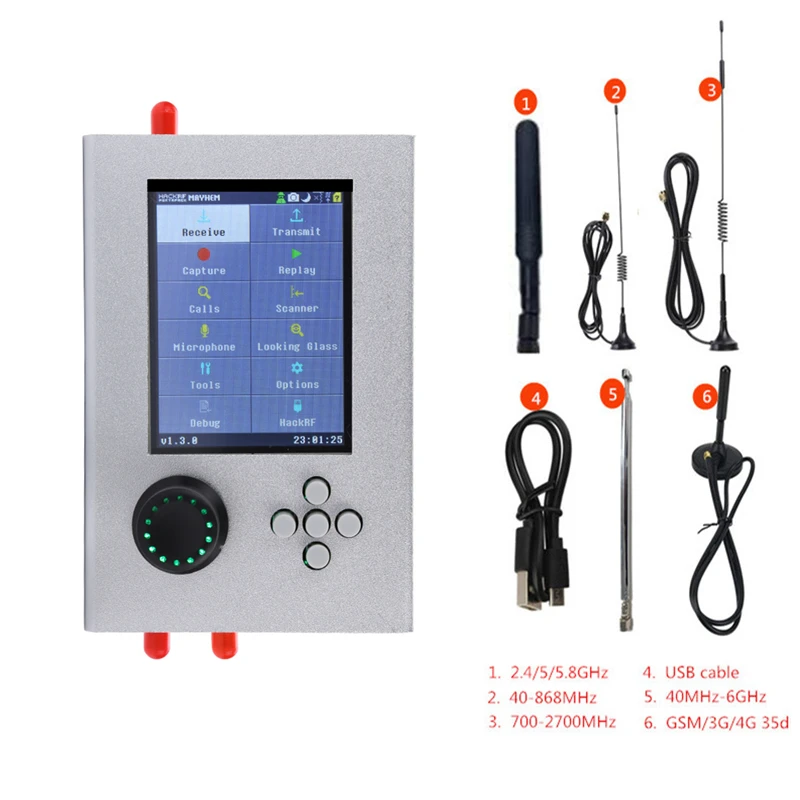 New Assembled PORTAPACK H2 0.5ppm TCXO 3.2 inch Touch Screen Silver Aluminum Case 2000mAh Battery Speaker For HACKRF ONE SDR