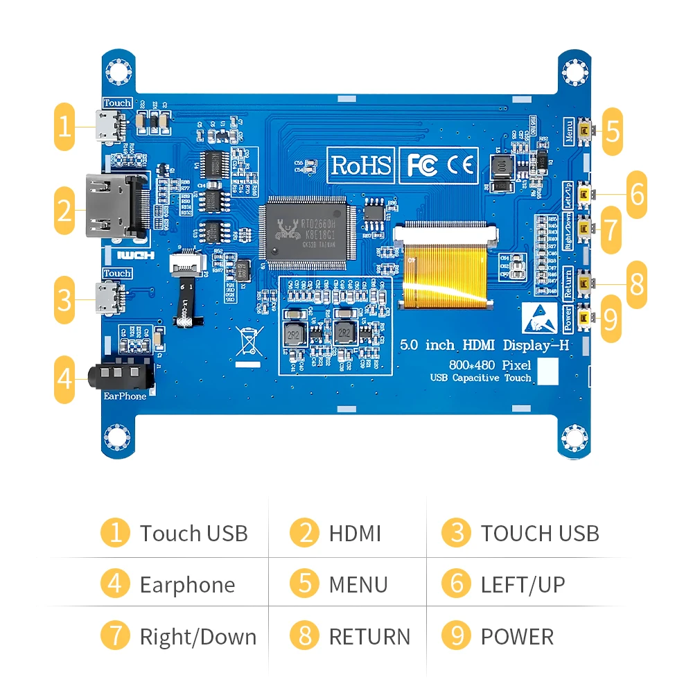 5.0  5008 AIDA64 5008 Monitor 480*800 Capacitive Touch Screen Raspberry Pi 4 3B+/ PC/Banana display HDMI-compatible module 5inch