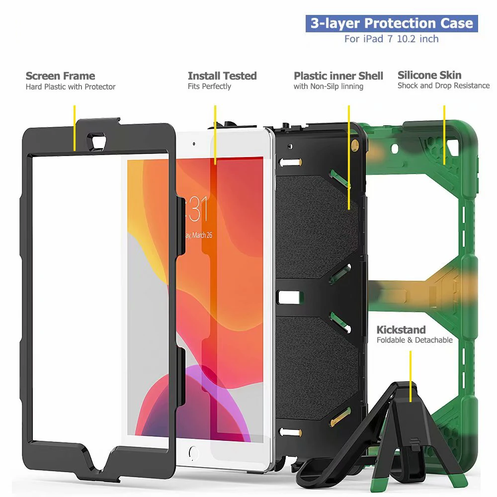 Case For iPad 7th Generation 2019 Heavy Duty Protection Doom armor PC+Soft TPU Cover For iPad 10.2 2019 Shockproof Case Stand