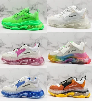 

Balenciagas Triple S Clear Sole Black shoes Women Dad Clear Sole White Trainers Fashion Neon Green Sneakers