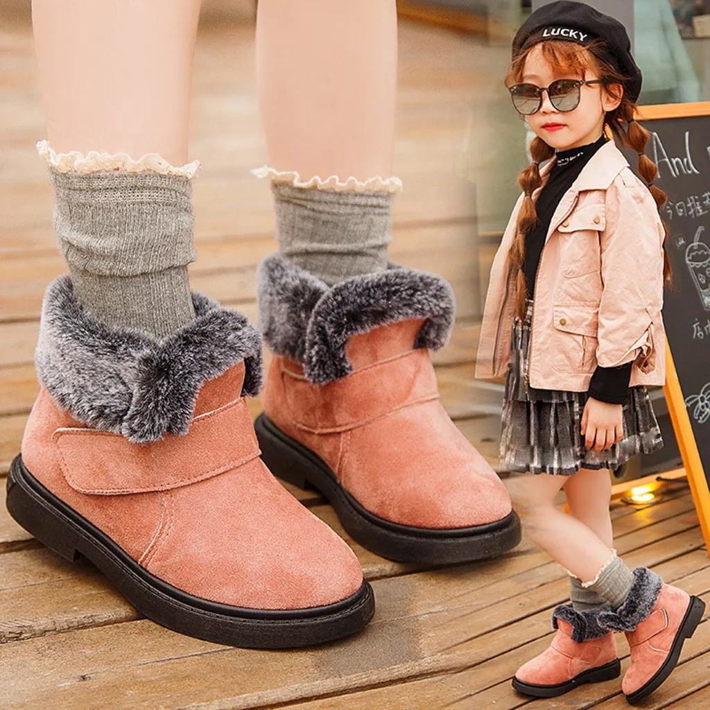 Детские зимние ботинки для девочек; плотные плюшевые теплые слипоны; детская зимняя обувь из хлопка; ботинки на платформе; ботильоны для девочек;#3