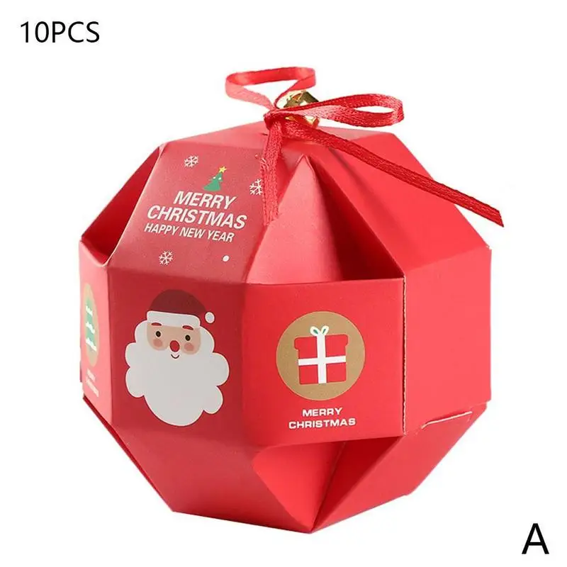

10pcs/pack Creative Christmas Candy Packaging Box With Bell Paper Carrier Christmas Gift Decoration Box Baking Candy Box