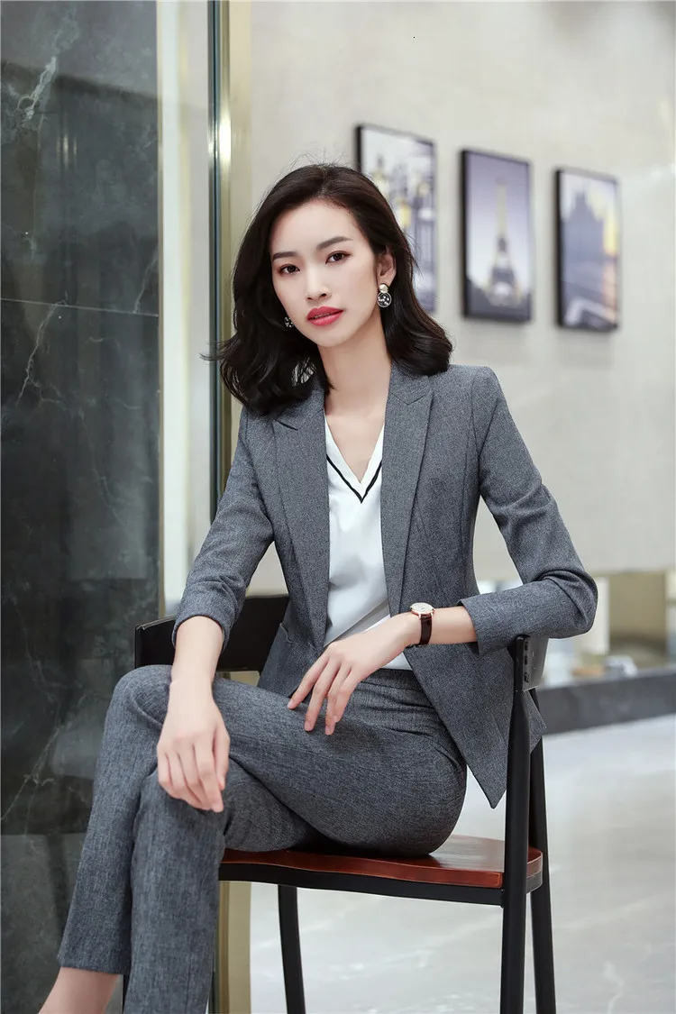 Formal Uniform Designs Business Women Work Wear Blazers Autumn Winter Professional Ladies Office Work Wear Suit Pantsuits