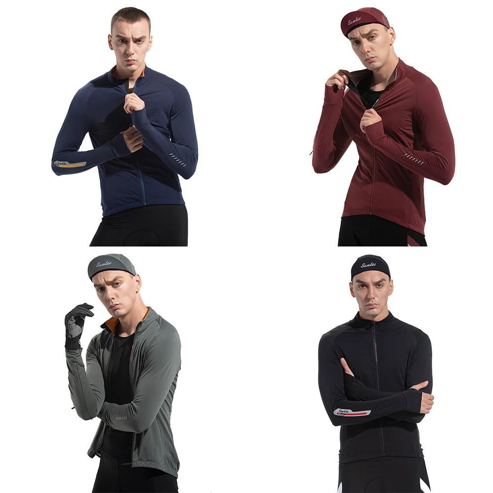 Santic Men's Cycling Jersey Winter Full Zipper Long Sleeve Bicycle Shirts Breathable Fleece Thermal Bike Reflective Sportswear