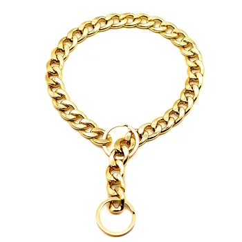 

Link Thick Gold Chain Pets Safety Collar Pet Dog Adjustable Chain Collar Punk Gold Plated Collars J8