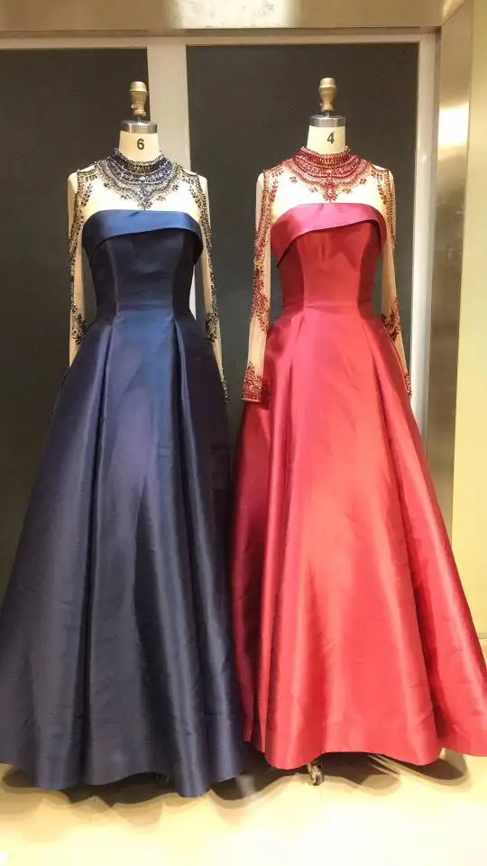 ILoveWedding вечернее платье с длинными рукавами великолепное вышитое бисером эластичное атласное ТРАПЕЦИЕВИДНОЕ официальное длинное реальное
