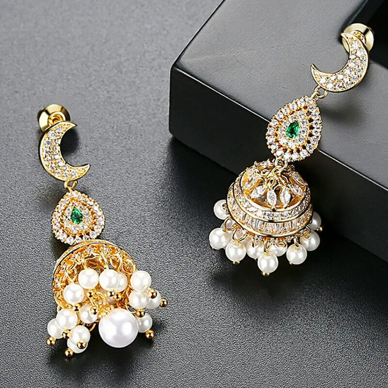 AAA циркониевые серьги женские индийские Jhumka Jhumki Роскошные бусины висячие серьги-колокольчики Свадебные вечерние Этническая Цыганская племенная бижутерия