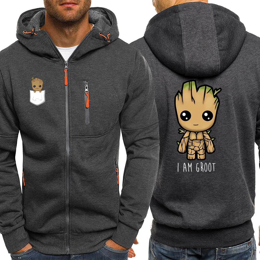 Мужская спортивная одежда с капюшоном, осенняя, горячая Распродажа, I Am Groot Guardians Of The Galaxy, повседневная куртка с капюшоном на молнии, Мужское пальто, толстовка - Цвет: dark gray6