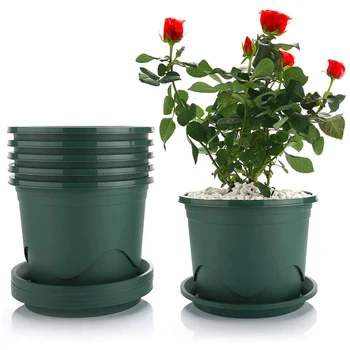 

Flower Pot with Saucer-Plastic Green Set of 6 for Indoor and Outdoor Bonsai Plants