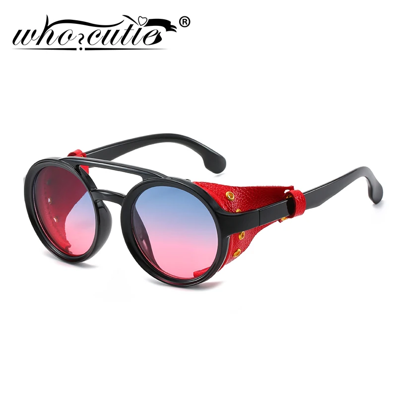 

Men Steampunk Sunglasses Leather Frame Brand Design High Quality 2020 Retro Gothic Cool Round Sun Glasses Women Shades S122