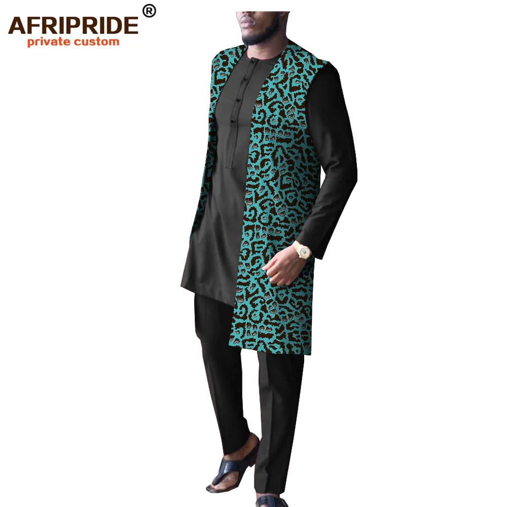 Мужская одежда Дашики в африканском стиле, длинное пальто, куртка+ рубашка с принтом+ штаны, комплект из 3 предметов, традиционная одежда A1916009 - Цвет: 307X12