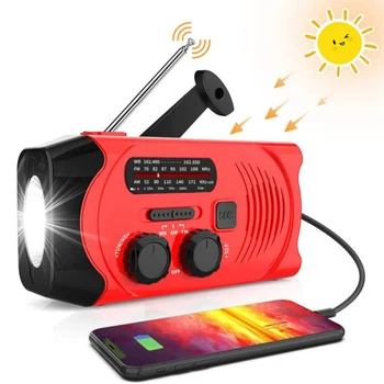 

Emergency Solar Hand Crank Radio, NOAA Weather Radio, For AM/FM, 3 LED Flashlight, 2000 MAh Power Bank And SOS Alarm