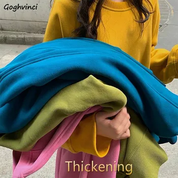

Hoodies Women Candy Color Sweet Long Oversize Solid Simple Friends Korean Style All-match Plus Size 2XL Velvet Thickening Casual
