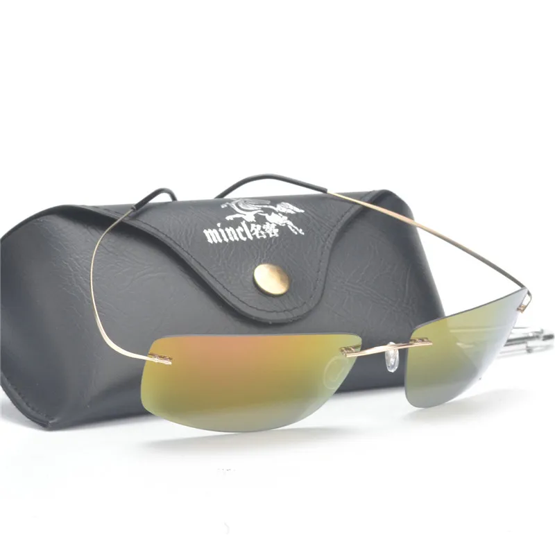 Поляризированне без оправы лёгкие солнечные очки мужские супер освещенные вес титановые дужки Sunwear черные синие поляризационные женские брендовые дизайнерские FML