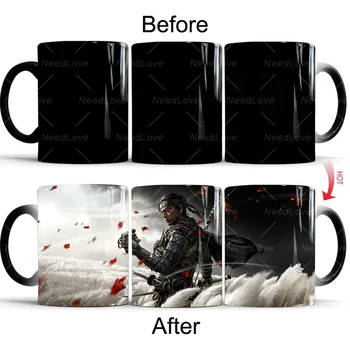 

Game Jin Sakai Ghost of Tsushima Mug Japanese Katana Samurai Color Changing Cup Ceramic Discoloration Coffee Tea Milk Mugs