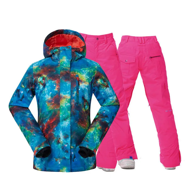 women Gsou Snow Suit Wear winter Outdoor sports Snowboarding clothing sets Waterproof windproof skiing costume jackets and bibs - Цвет: picture jacket pant