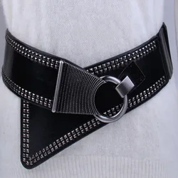 Fashion Punk Rivet Metal Buckle belt Women Wide Stretch Leather Corset Waistband Exquisite Luxury Ladies Dress Clothes Accessory