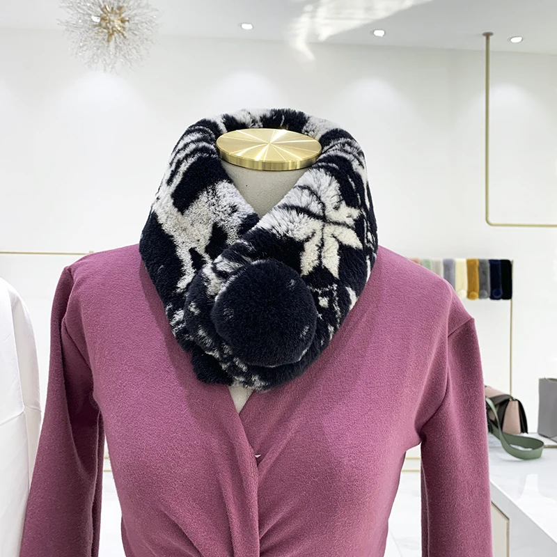 Both side fur leopard printed rabbit fur collar for overcoat, cute little hairy scarf in genuine rabbit fur 60*10cm SS