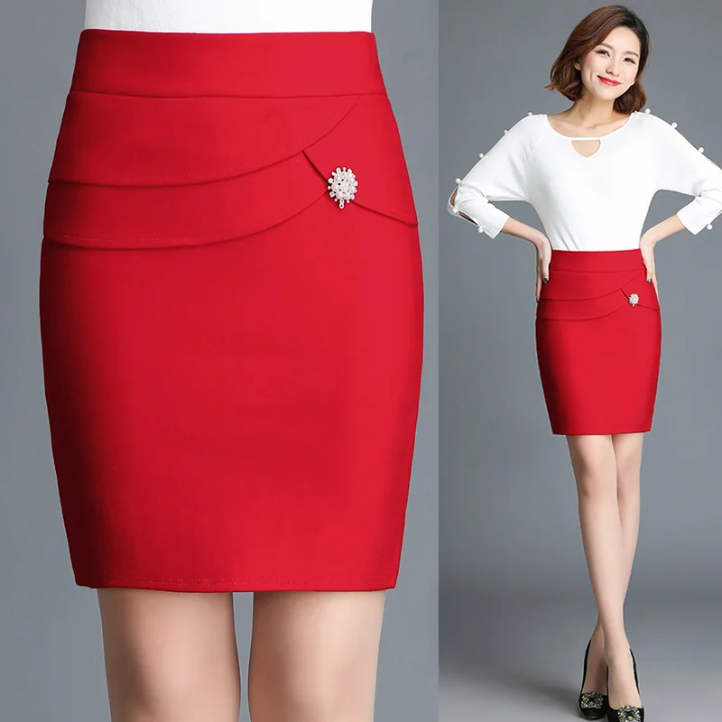 Summer Fashion Office Lady Female 2XL 3XL Red Black High Waisted Pencil
