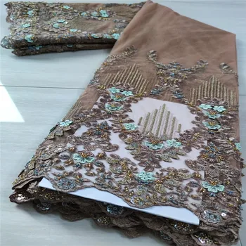 

Latest French Nigerian Laces Fabrics Handmade Beaded Tulle African Lace Fabric For Wedding Dress