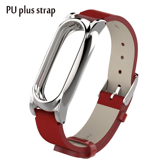 PU Plus Red-silver Ремешок для Xiaomi mi Band 2 PU Кожаный ремешок металлическая рамка для mi Band 2 браслет PU плюс кожаный ремешок для mi Band 2 аксессуары - Цвет: PU Plus Red-silver