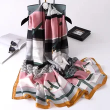  180*90cm Luxury Brand Classic Women Silk Female Scarf Ladies Wrap Chiffon Beach Shawl Printed Sunscreen Bandanna Foulard Muffler 