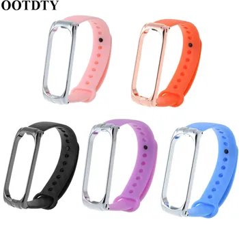 

OOTDTY Silicon Carbon Fiber Watch Strap For Xiaomi Mi Band 4 Metal Frame Case Bracelet
