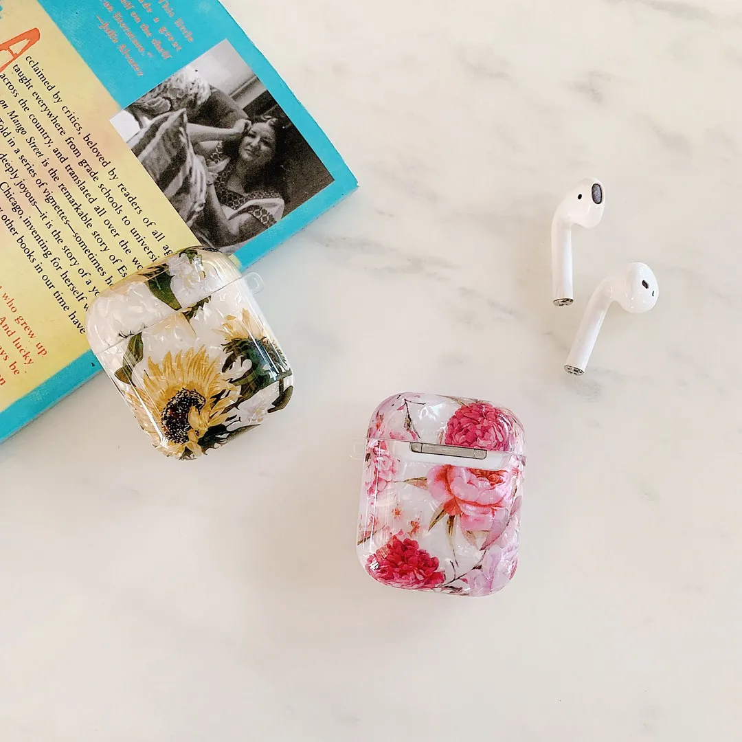 Чехол для наушников airpods 1/2 с цветочным рисунком в виде листьев и раковины с масляным рисунком, чехол для наушников air pods, роскошный силиконовый чехол для наушников в стиле ретро с цветами