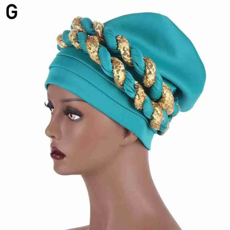 african wear for women Women Headtie Gele Shinning Sequins Turban Cap African Women Head-wrap Cap Auto Gele Nigerian Turban Gele Latest Hot Selling african outfits for women